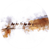 Camels And People On Silk Road,  Watercolor Illustration Sticker