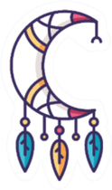 Crescent And Feathers Amulet In Boho Style Sticker