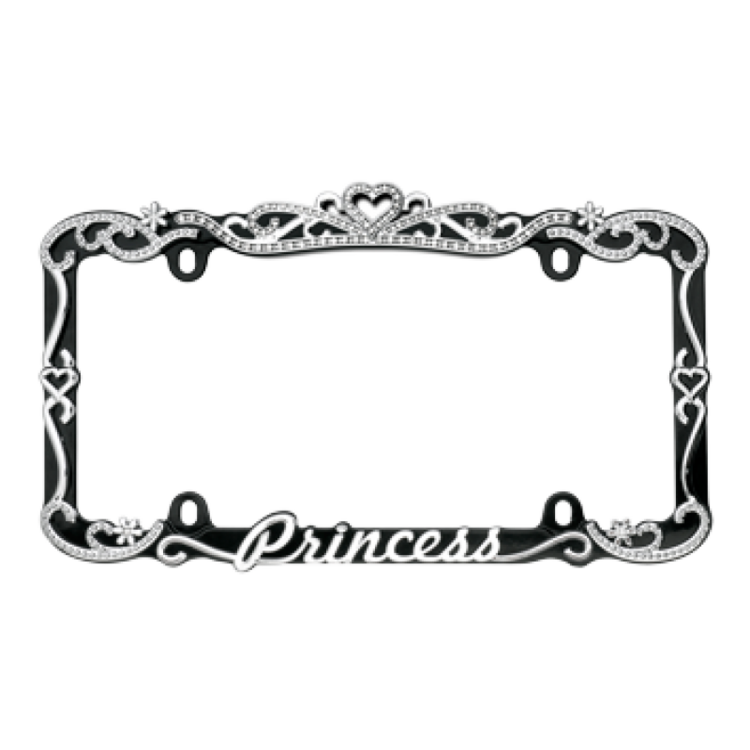 Princess Black and Chrome Metal License Plate Frame